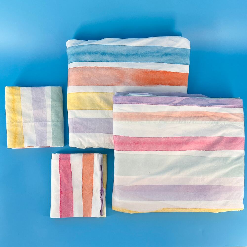 Pottery Barn Kids Kayla Rainbow Stripe Queen Sheet Set Four Pieces